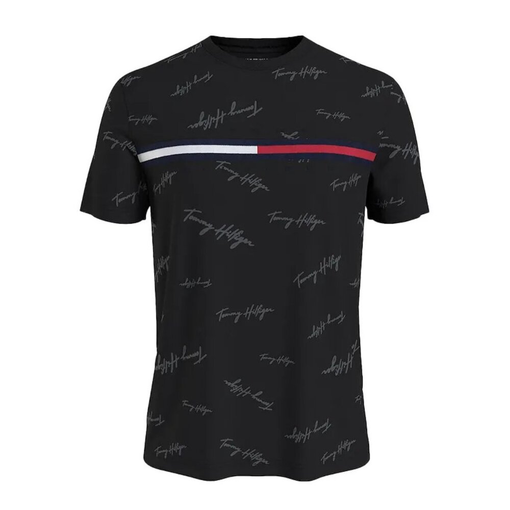 Tommy Hilfiger Men’s Signature Flag Striped Crew Neck Tee - Black